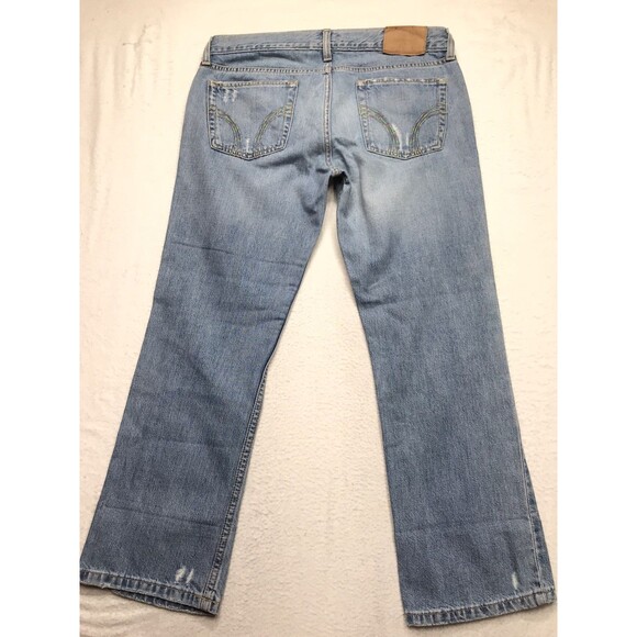 Y2K HOLLISTER Jean Women 9 (32x26) Lo Rise Boot Crop Light Wash Distressed - Picture 3 of 16